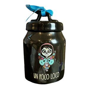 RAE DUNN Disney Pixar Coco Miguel UN POCO LOCO Black 7" Canister Jar Day Of Dead